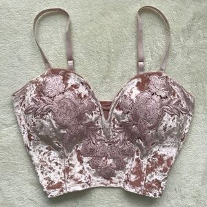 NWOT ✨crushed velvet embroidered bralette crop top